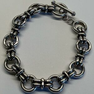 Sterling Silver Chunky Link Bracelet Toggle Clasp 7.5” 1.4oz